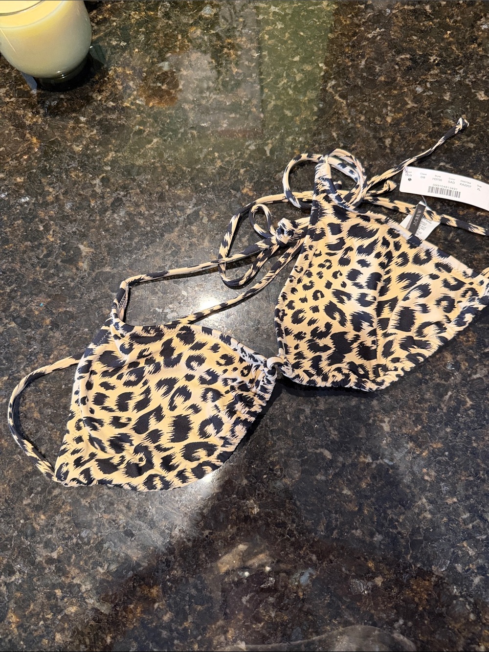 J. Crew Leopard Print Bikini Top in Beige and Black